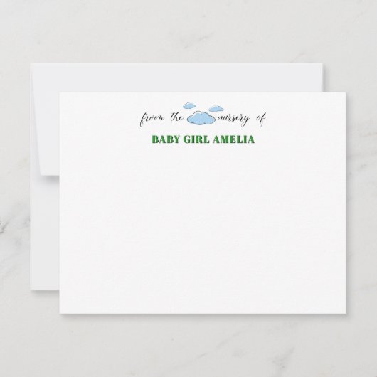 Classic Clouds Forest Green Name Nursery Note Card 招待状 (正面)