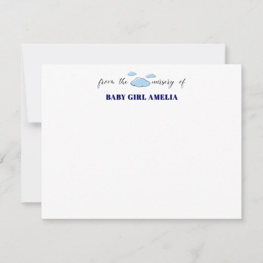 Classic Clouds Navy Blue Name Nursery Note Card 招待状 (正面)