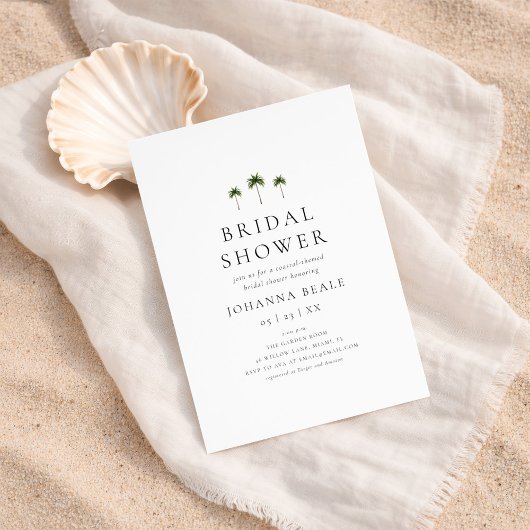 Classic Coastal Minimal Palm Tree Bridal Shower 招待状