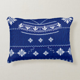 Classic Cobalt Blue & White Nordic Snowflake Knitt アクセントクッション