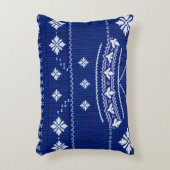 Classic Cobalt Blue & White Nordic Snowflake Knitt アクセントクッション (正面(垂直))