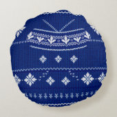 Classic Cobalt Blue & White Nordic Snowflake Knitt ラウンドクッション (裏面)