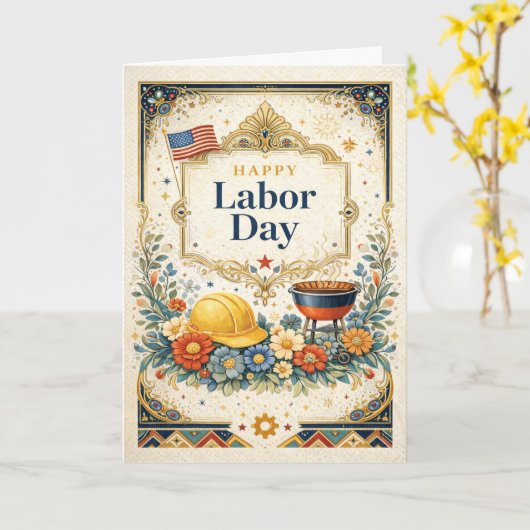 Classic Colorful Happy Labor Day カード (黄色い花)