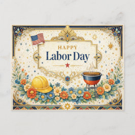 Classic Colorful Happy Labor Day シーズンポストカード