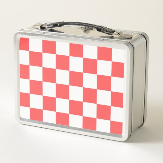 Classic coral red checkerboard メタルランチボックス (裏面)