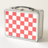 Classic coral red checkerboard メタルランチボックス (正面)