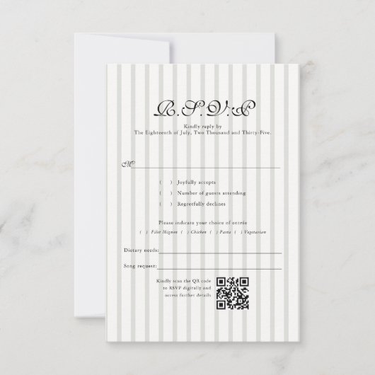 Classic Country Club Stripe QR Code Wedding RSVP (正面)