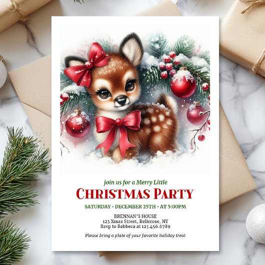 Classic cozy fawn snowy forest scene Christmas  招待状