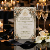 Classic Cream Antique Gold Floral Islamic Wedding  招待状