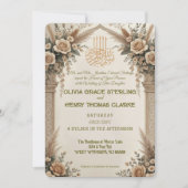 Classic Cream Antique Gold Floral Islamic Wedding  招待状 (正面)