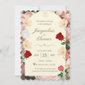 Classic Cream Arch with Red & Yellow Roses Wedding 招待状 (裏面)