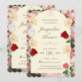 Classic Cream Arch with Red & Yellow Roses Wedding 招待状 (正面/裏面)