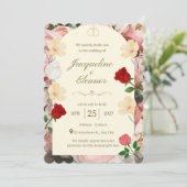Classic Cream Arch with Red & Yellow Roses Wedding 招待状 (スタンド正面)