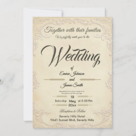 Classic Cream Embossed Floral Wedding Invitation 招待状