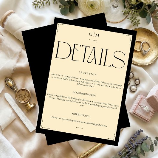 Classic Cream Monogrammed Wedding Information Card エンクロージャーカード