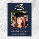 Classic Crest Blue Gold Photo College Graduation 案内状