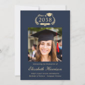 Classic Crest Blue Gold Photo College Graduation 案内状 (正面)
