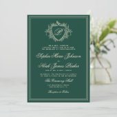 Classic crest monogram emerald green wedding 招待状 (スタンド正面)