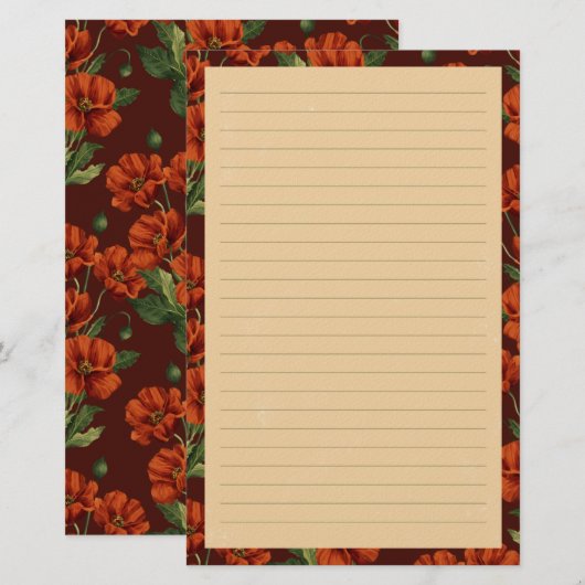 Classic Crimson Poppies Lined 便箋 (正面/裏面)