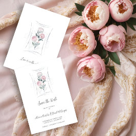 Classic Cute Floral Peonies Bunch in Gray & Pink セーブザデート