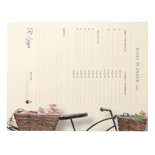 Classic cute Pastel purple and black Daily Planner ノートパッド (正面)