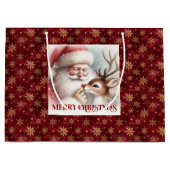 Classic Cute Santa and Rudolph Christmas Gift Bag ラージペーパーバッグ (正面)