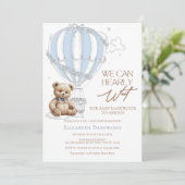 Classic Cute Teddy Bear Toile Balloon Baby Shower 招待状 (スタンド正面)