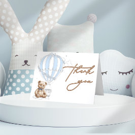 Classic Cute Teddy Bear Toile Balloon Calligraphy サンキューカード