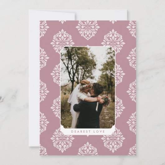 Classic Damask Elegant Script Valentine's Day Card (正面)