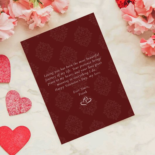 Classic Damask Elegant Script Valentine's Day Card