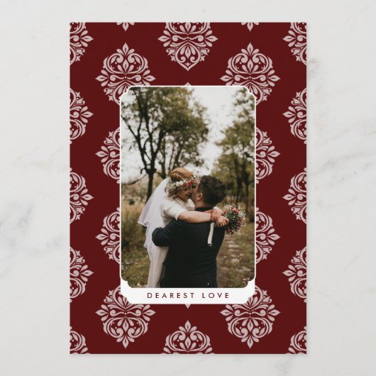 Classic Damask Elegant Script Valentine's Day Card (正面)