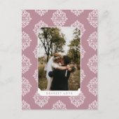 Classic Damask Elegant Script Valentine's Day Card ポストカード (正面)