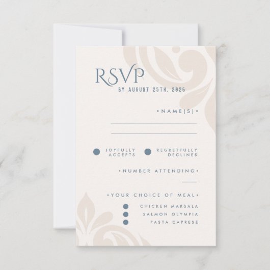 Classic Damask Ivory Teal Photo Wedding RSVP (正面)