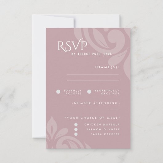 Classic Damask Pale Pink Photo Wedding RSVP (正面)