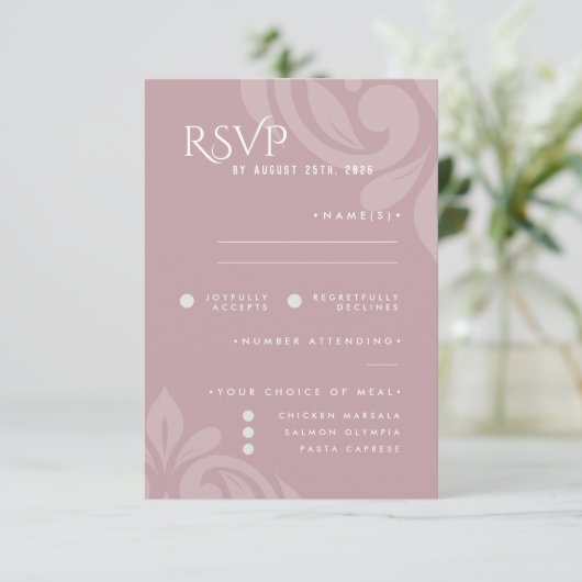 Classic Damask Pale Pink Photo Wedding RSVP (スタンド正面)