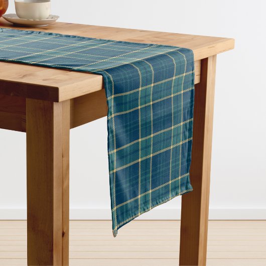 Classic Dark Blue Green Gold Tartan Plaid ロングテーブルランナー