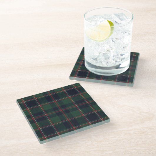 Classic Dark Blue Red Green Plaid Pattern ガラスコースター (アングル)