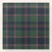 Classic Dark Blue Red Green Plaid Pattern ガラスコースター (正面)