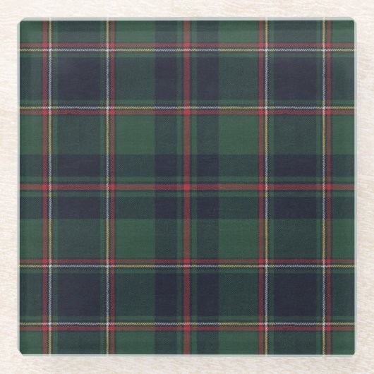 Classic Dark Blue Red Green Plaid Pattern ガラスコースター (正面)