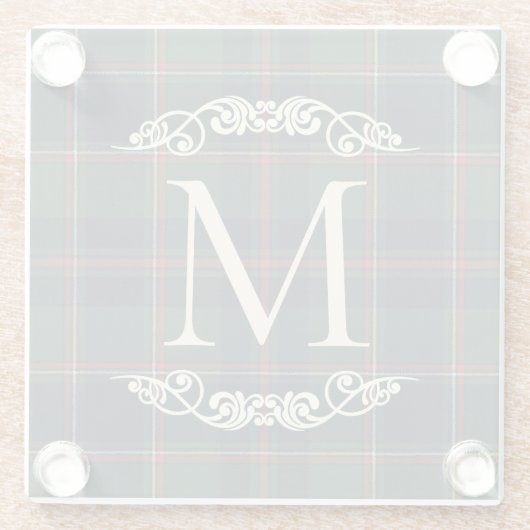 Classic Dark Blue Red Green Plaid Pattern ガラスコースター (裏面)