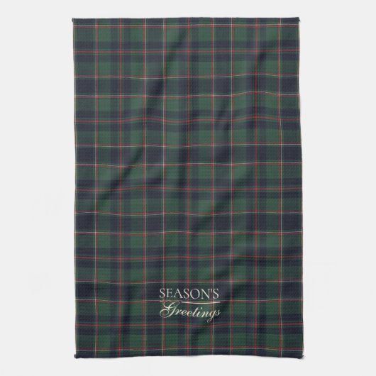 Classic Dark Blue Red Green Plaid Pattern キッチンタオル (縦)