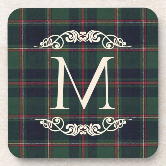 Classic Dark Blue Red Green Plaid Pattern コースター (正面)