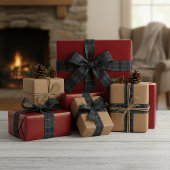 Classic Dark Blue Red Green Plaid Pattern サテンリボン