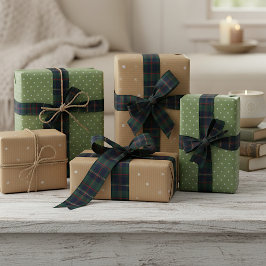 Classic Dark Blue Red Green Plaid Pattern サテンリボン