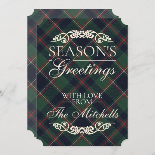 Classic Dark Blue Red Green Plaid Pattern シーズンカード (正面/裏面)