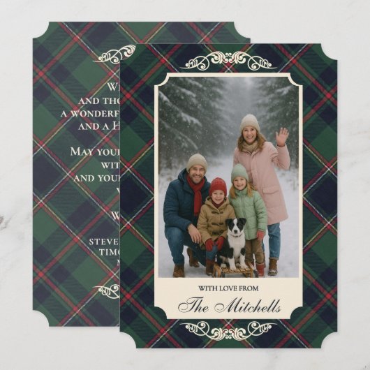 Classic Dark Blue Red Green Plaid Pattern シーズンカード (正面/裏面)