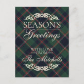 Classic Dark Blue Red Green Plaid Pattern シーズンポストカード (正面)