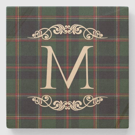 Classic Dark Blue Red Green Plaid Pattern ストーンコースター (正面)