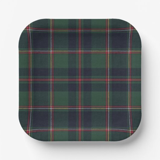 Classic Dark Blue Red Green Plaid Pattern ペーパープレート (正面)