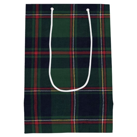 Classic Dark Blue Red Green Plaid Pattern ミディアムペーパーバッグ (裏面)